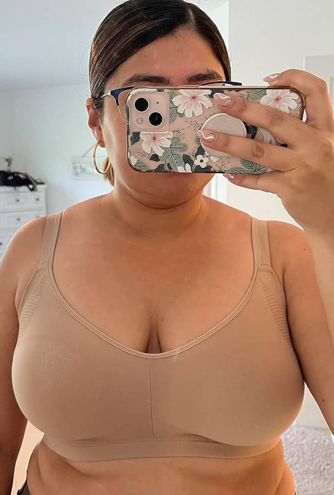 reviewer wearing wireless bra