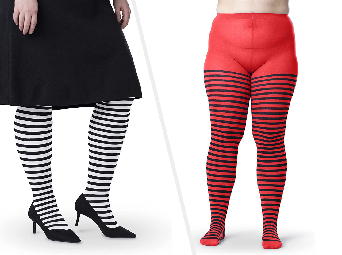 Plus Size Nylon Striped Tights - Black & Red