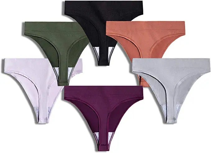 Women's High Waisted Ribbed Cotton Thongs Stretchy Sport Panties High Cut  Breathable Underwear 6-Pack