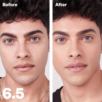 before and after of a model without and then with the concealer on their face
