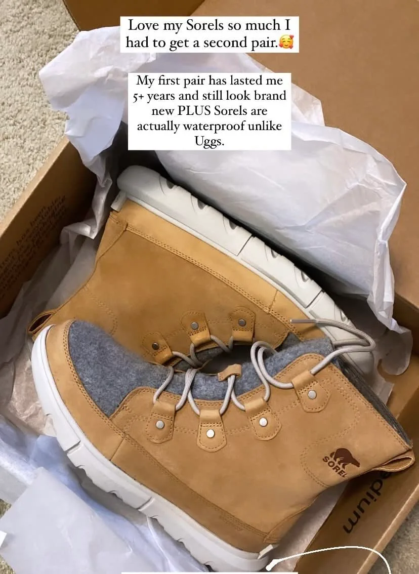 reviewer image of the boots in tan and grey