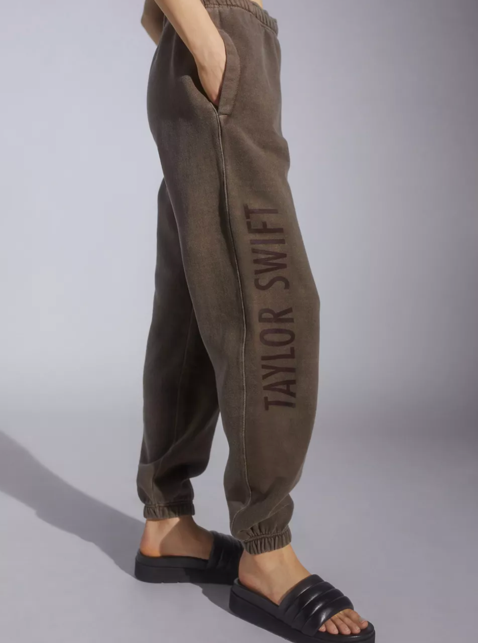a model wearing taylor swift sweatpants