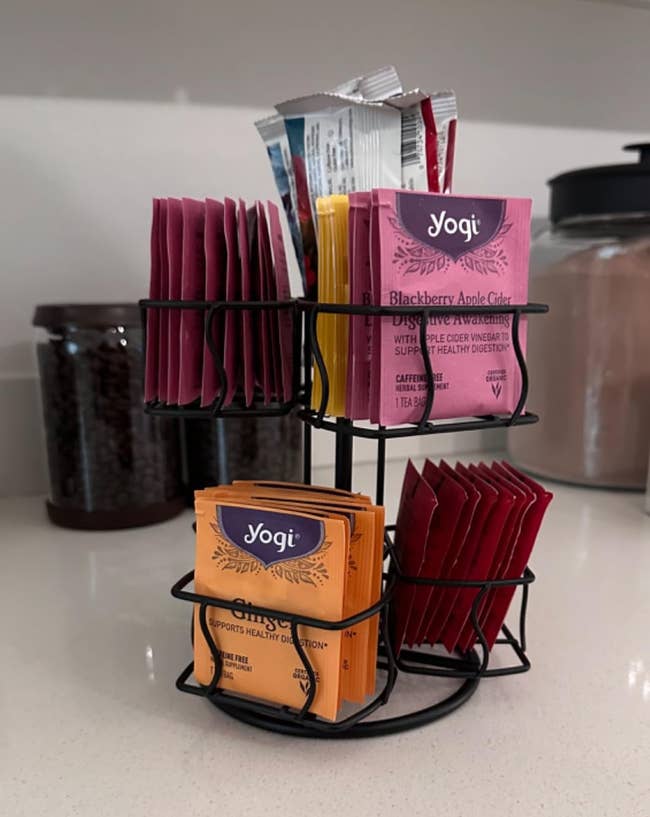 reviewer's antagonistic with beverage bags organized neatly connected carousel