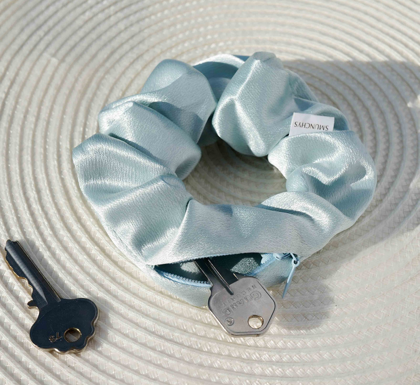 the light blue satin scrunchie