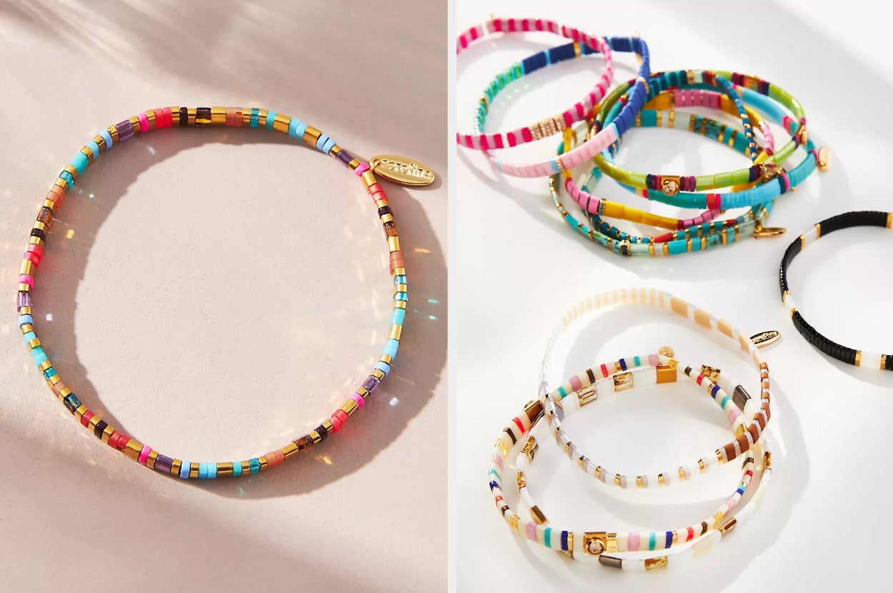 Rylee Beaded Bracelet Set, White and Multicolor Layering Bracelets