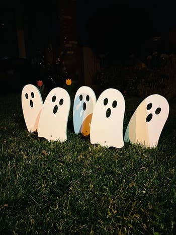 the five ghost decorations huddled together