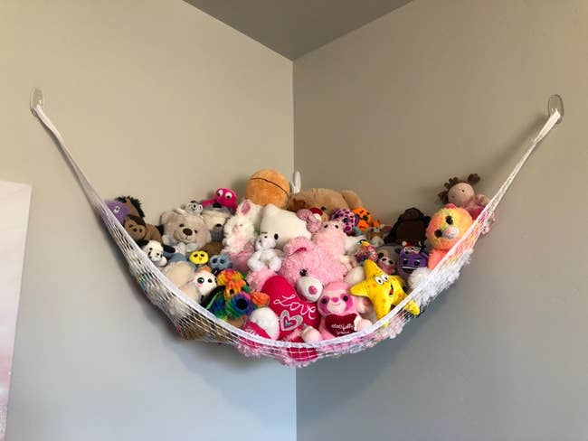 Reviewer's storage hammock filled with stuffed animals