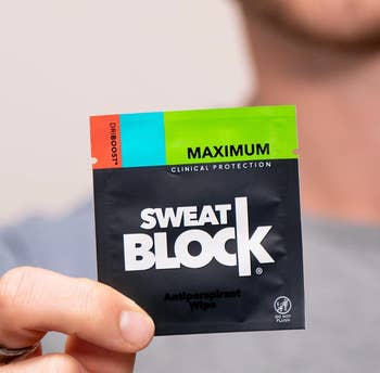 the Sweat Block antiperspirant wipe packet
