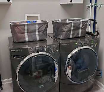 Reviewer images of the baskets on top of their laundry machines