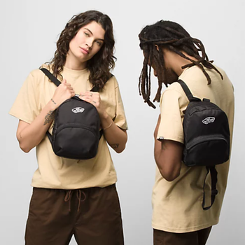 models wearing black mini backpacks