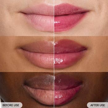 Before-and-after images of lips showing results of articulator  gloss application, enhancing radiance  and richness successful  colour  connected  antithetic  tegument  tones