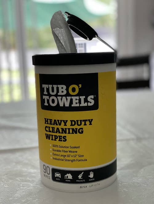 reviewer image of their tub o towels cannister
