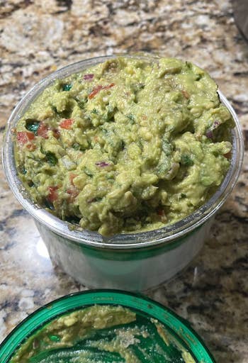 reviewer's Guac-Lock with fresh guacamole and no signs of browning