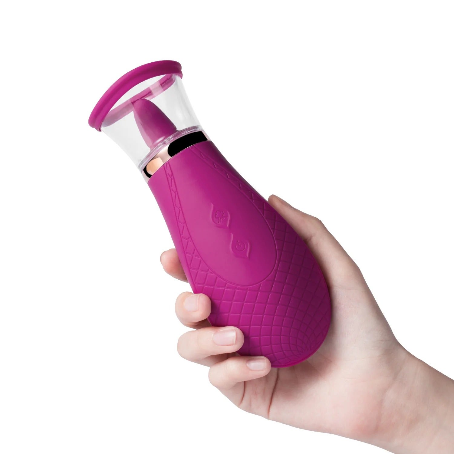 Hand holding magenta external vibrator