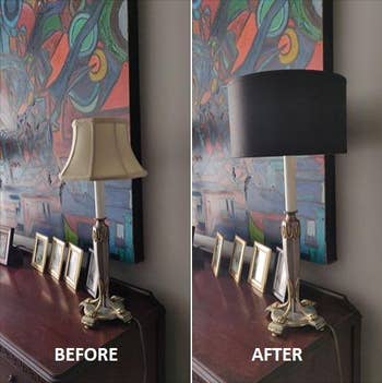 Before and after showing reviewer was able to keep a lamp base but swap out the lampshade