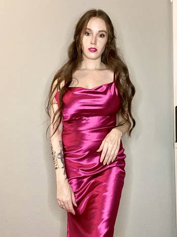reviewer wearing the formal  successful  pink