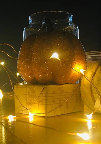 Reviewer image of close up of product in front of display pumpkin