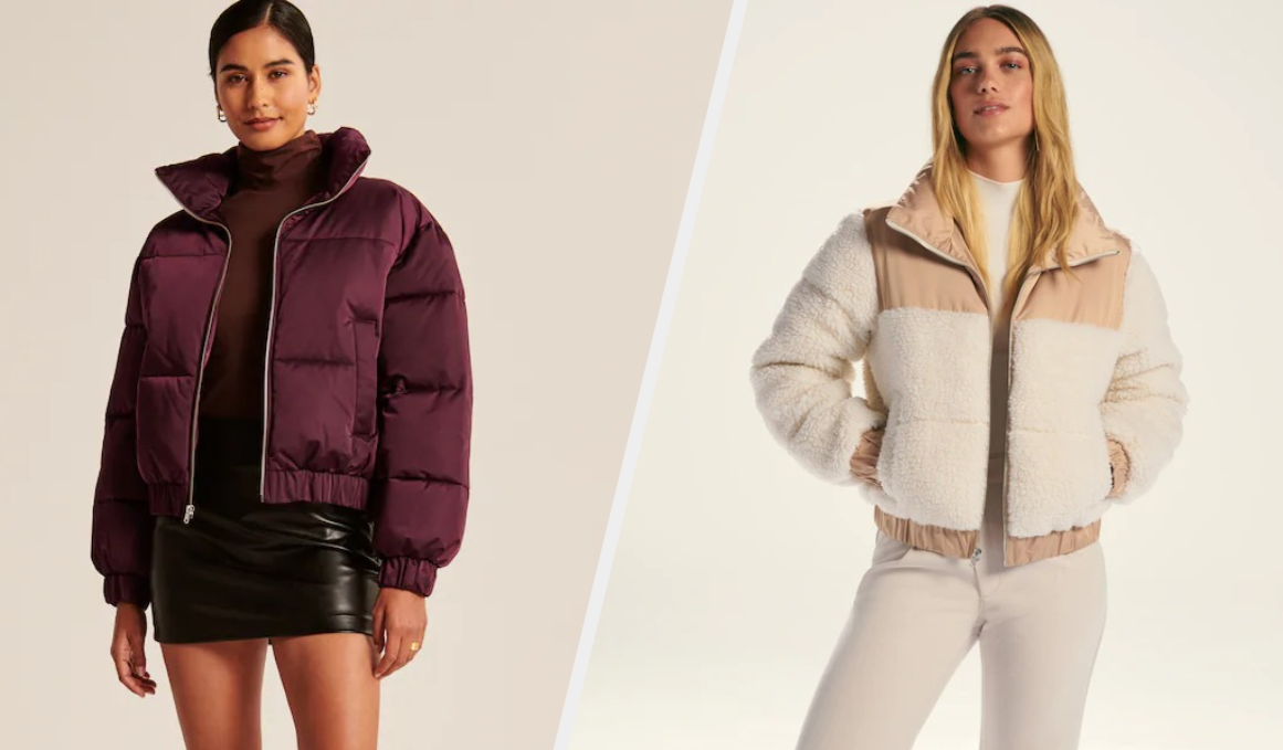 two images of models wearing cropped jackets