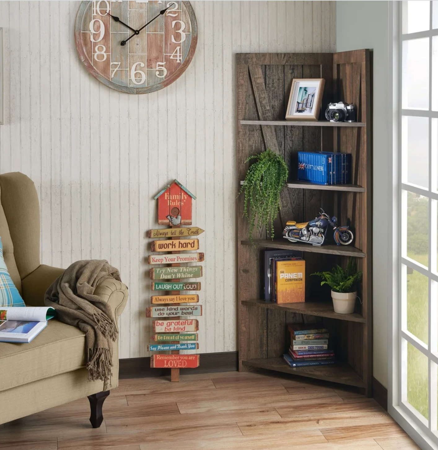 Solid wood fan-shaped corner shelf modern living room