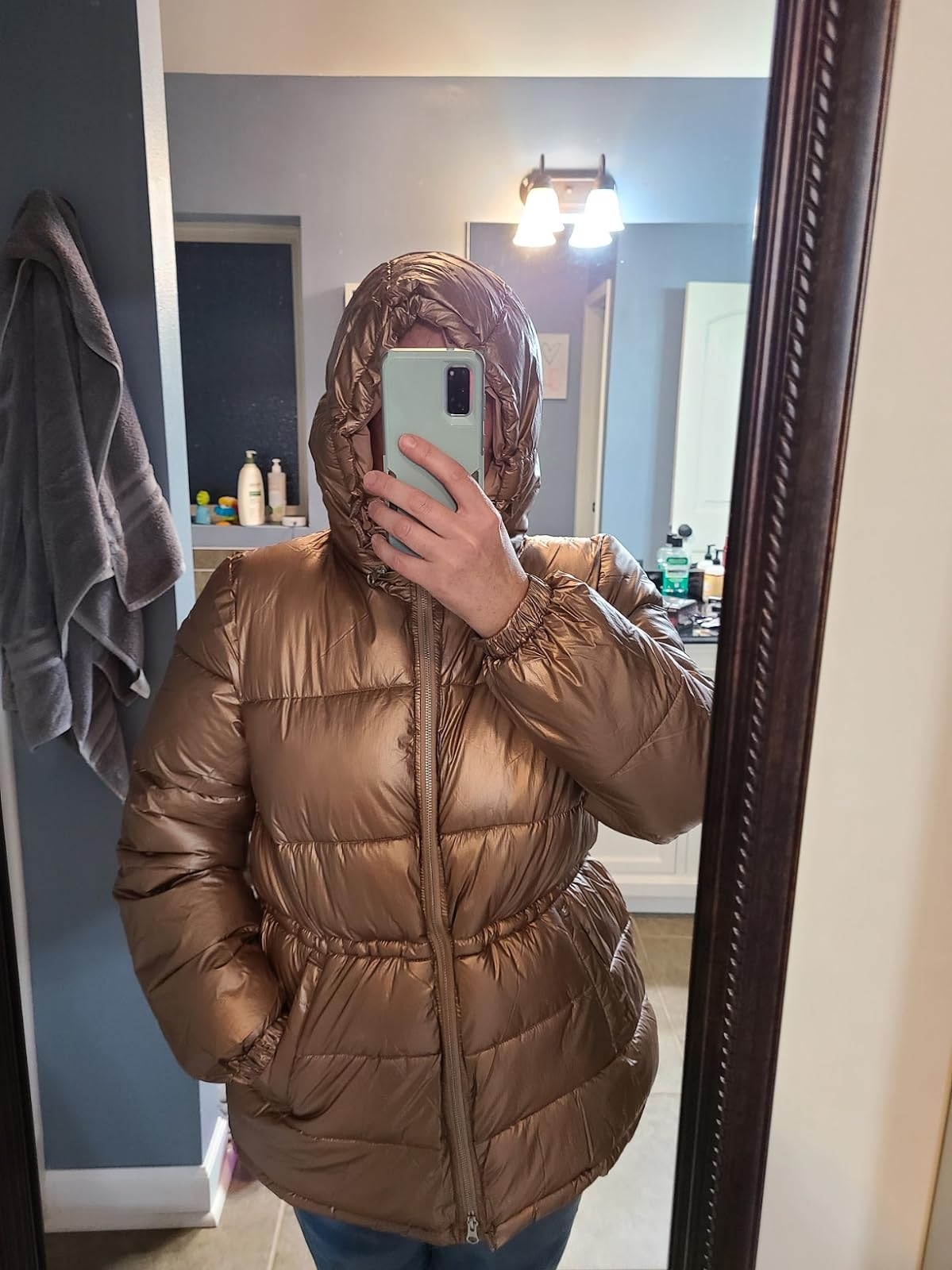 old navy rose gold puffer