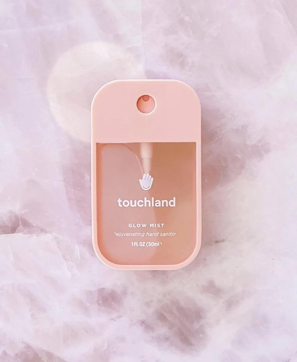 Touchland Glow Mist hand sanitizer in pastel pink packaging, designed for style-conscious shoppers