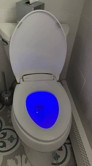 same reviewer's photo of the toilet seat with its blue light on