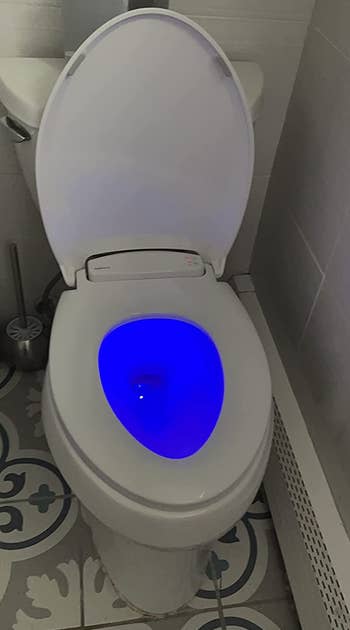 same reviewer's photo of the toilet seat with its blue light on