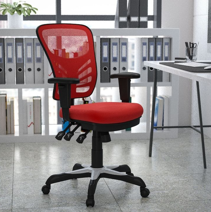 the chair in red in an office 