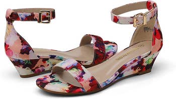 the brace  of floral debased  wedges