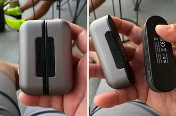 Reviewer holding the pieces together and divvied up on a gray model