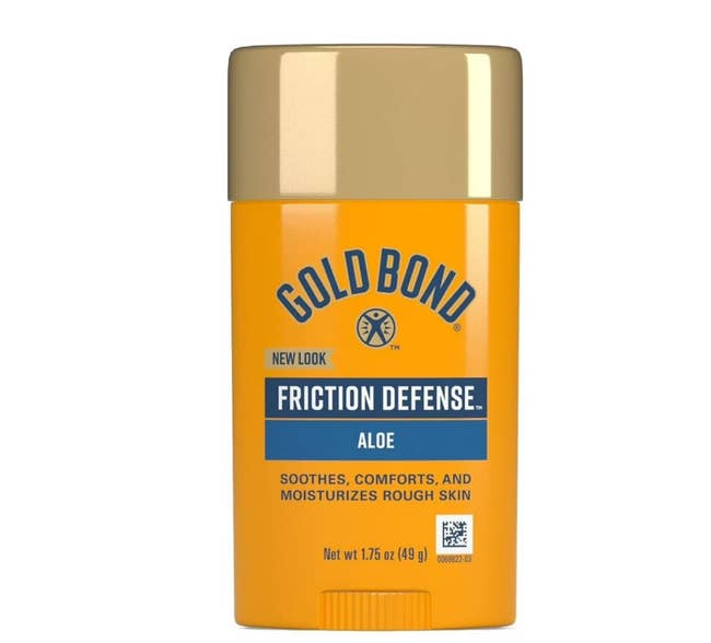 Gold Bond Friction Defense Stick, Aloe. Soothes, comforts, and moisturizes unsmooth  skin. Net wt 1.75 oz (49g)
