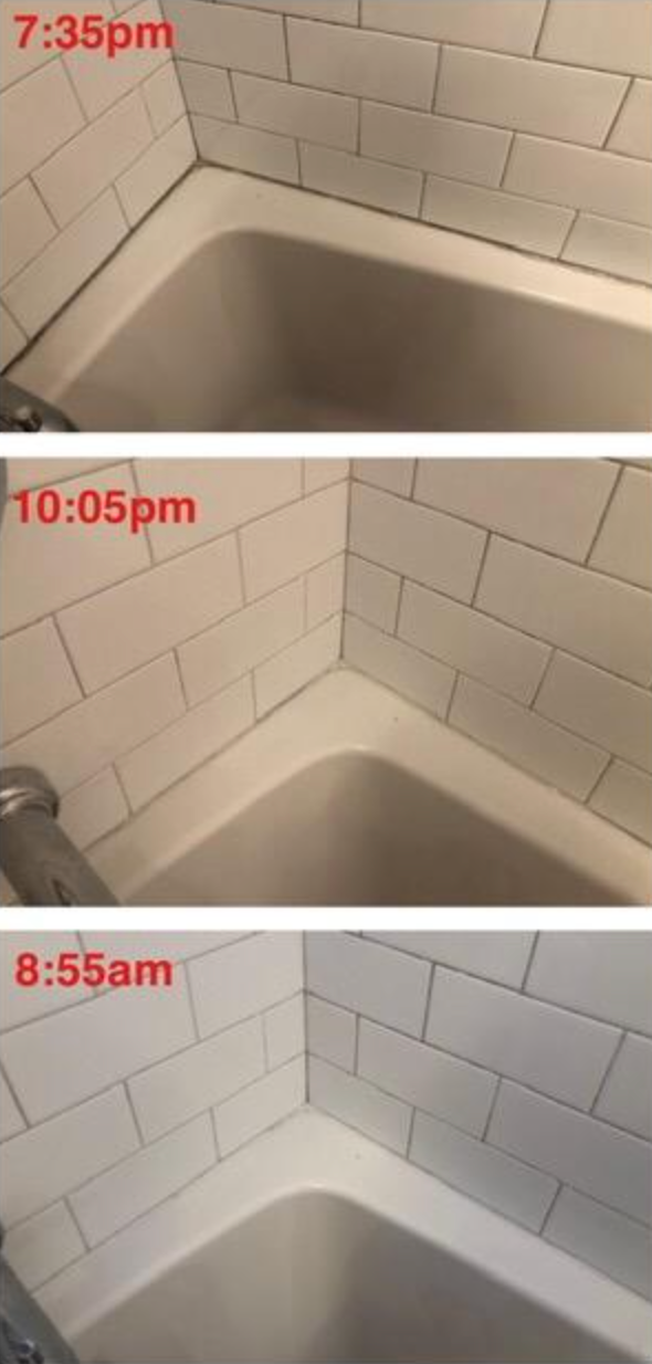 Three reviewer's bath tub with mold disappearing overnight after application