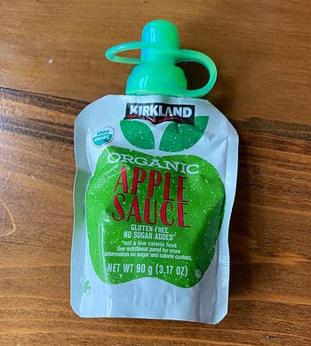 reviewers applesauce pouch with top on it