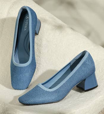 the shoes in blue with light blue trim 
