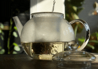 gif of reviewer adding hot water to blooming tea flower