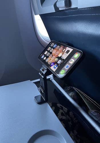 a reviewer's phone mounted on a table try