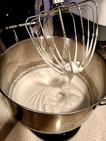 The mixing bowl with whipper meringue in it