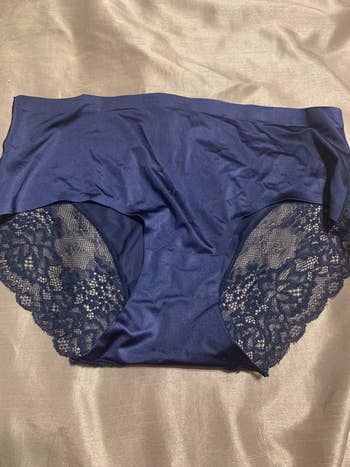 reviewer image of the silky pantie with lace back in blue
