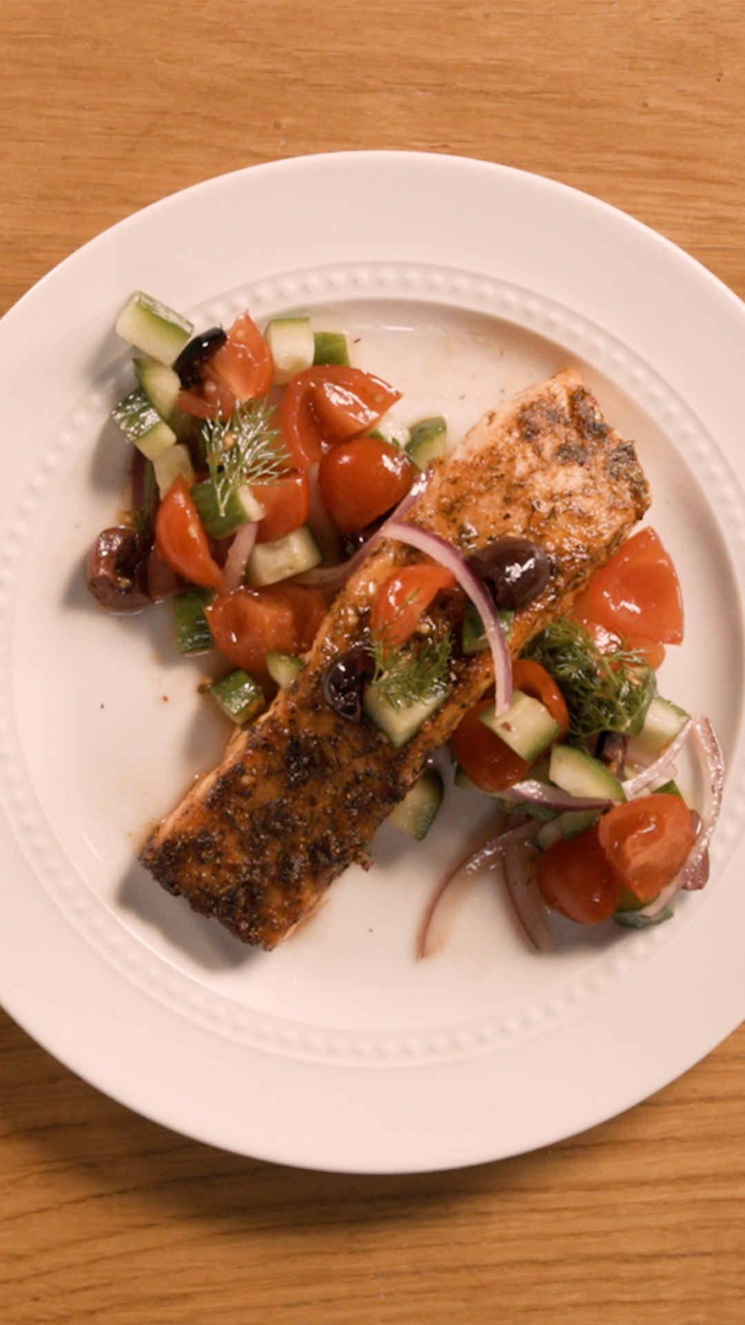 Air Fryer Greek Salmon With Tomato-Cucumber Salad