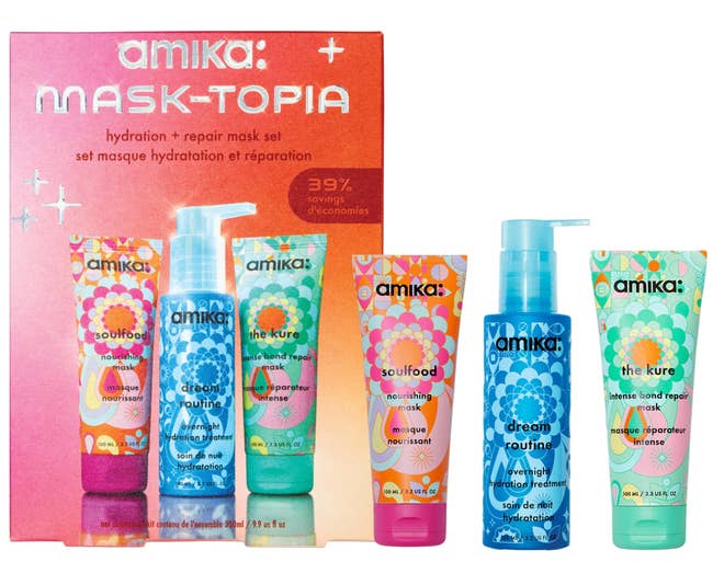 kit with three amika hair masks