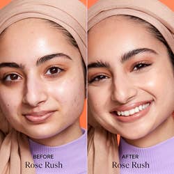 a before and after of a model wearing the concealer