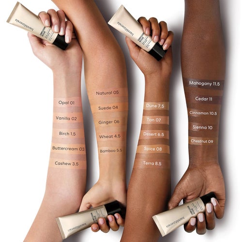 four models' arms showing swatches of the different tinted moisturizer shades