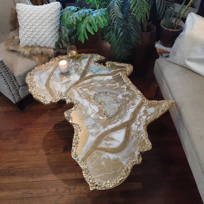 the pearl and gold Africa-shaped geode table