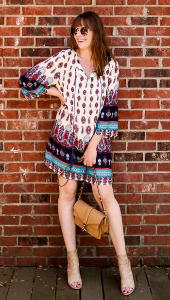 Reviewer wearing the plus size boho dress