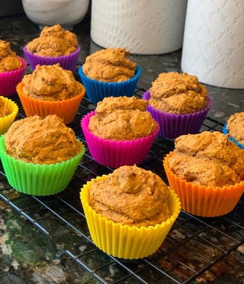another reviewer's pumpkin muffins in the colorful silicone reusable tins