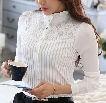 model wearing the white button down