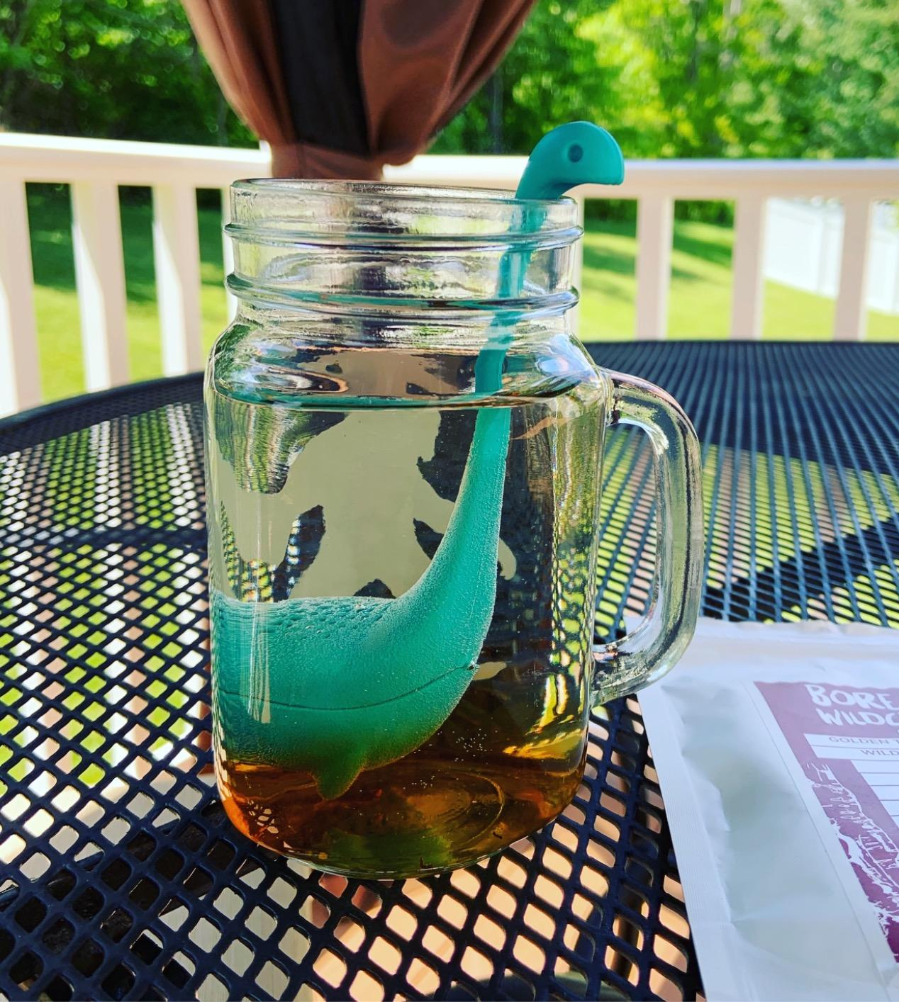 Reviewer image of the tea infuser in a mason jar with tea