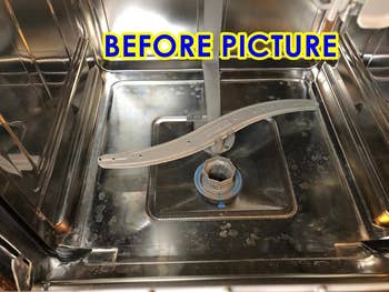 Reviewer before image of dishwasher with residue