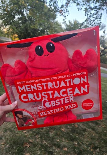 Box of Menstruation Crustacean Lobster heating pad with lavender scent, designed for period comfort