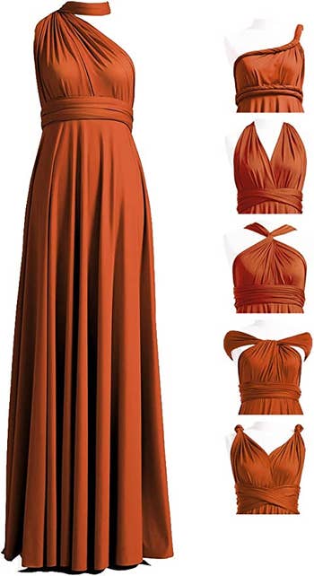 The dress shown with different ways to style the straps